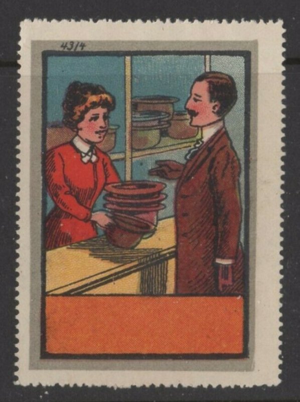 Germany - Blank Department Store Advertising Stamp, Man & Woman with Hats - NG