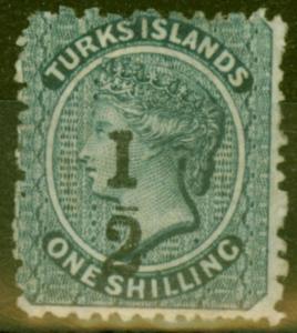 Turks & Caicos Is 1881 1/2 on 1s Dull Blue SG11b Setting 6 Type 5 Fine Mtd Mint 