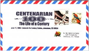 US SPECIAL EVENT COVER POSTMARK CENTENARIAN 100 AT JOHNSTOWN COLORADO 2000 T2