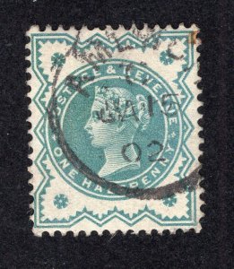 Great Britain 1900 1/2p blue green Victoria, Scott 125 used, value = $2.25