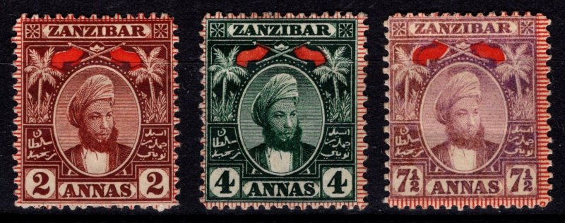 Zanzibar 1894 Definitives, 2a, 4a & 7 1/2a [Unused]