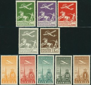 Kingdom of DENMARK #C1-C10 Airmail Stamp Collection EUROPE 1925-1934 Mint 