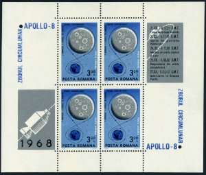 Romania C171a-C172a sheets,MNH. Mi Bl.69,Bl.71. Apollo-8,4 Soyuz & Soyuz 5,1969.