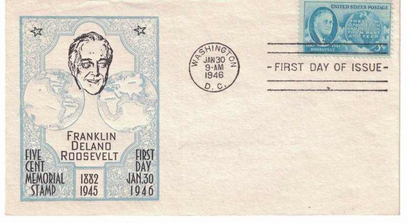 #933 FDC, 5c Franklin D. Roosevelt, 3 diff. cachets