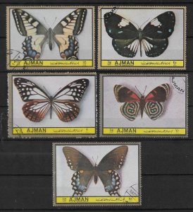 Ajman  1972  Butterflies  --  Exotic series -- set of 5 CTO