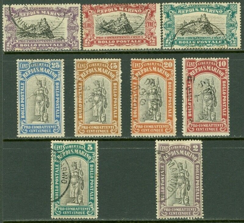 EDW1949SELL : SAN MARINO 1918 Scott #B3-11 Complete set Very Fine, Used. Cat $77