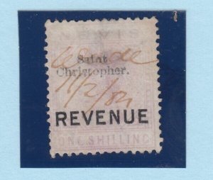 St Christopher Nevis 1800s  1/- O/P #23 BP8750