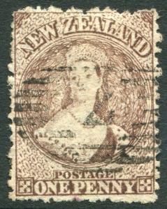 NEW ZEALAND-1873 1d Brown Sg 132a GOOD USED V21267