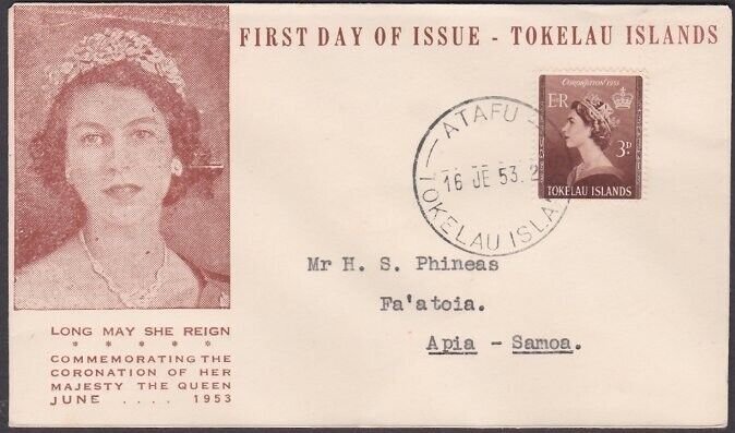 TOKELAU 1953 Coronation FDC - Atafu cds....................................a3454