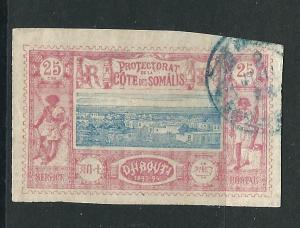 Somali Coast 13 Y&T 12 25c Red & Blue Used VF 1894 SCV10.50