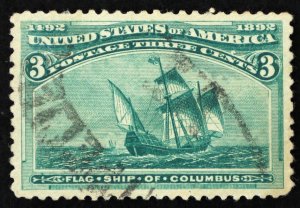 U.S. Used Stamp Scott #232 3c Columbian. Superb. Huge Margins. A Gem!