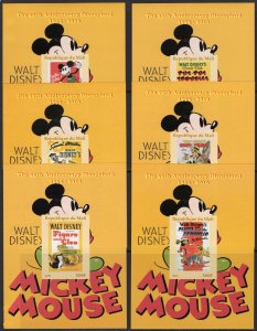 MALI 2010 FILM POSTERS DISNEY MICKEY MOUSE 6 Souvenir Sheets IMPERFORATED  MNH