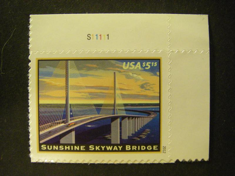 Scott 4649, $5.15 Sunshine Skyway Bridge, Plate single MNH