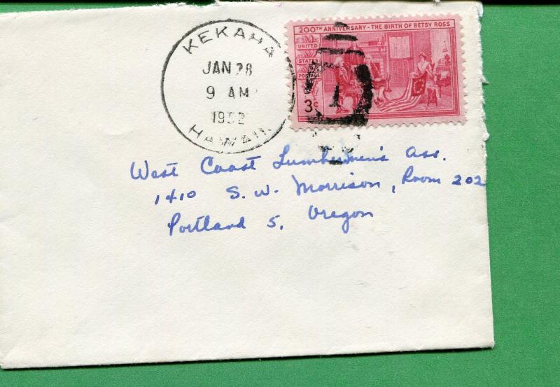 Hawaii Cover 1952 Kekaha HI Duplex Cancel to Portland OR - S8325