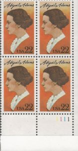 US  2146  MNH,  PLATE BLOCK,  ABIGAIL ADAMS