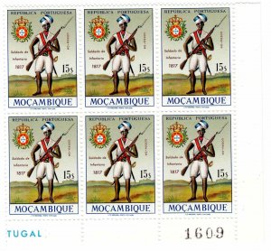 Mozambique 1967 Sc 477 Plate Block of 6 MNH OG Colonial Infantry Soldier