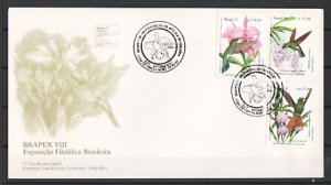 Brazil, Scott cat. 2335-2337. Orchid & Hummingbirds issue. First day cover. ^