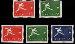 SWEDEN Scott 524-528 MH* Soccer set 1958 top value has a thin