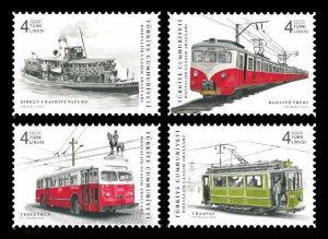 2022 Turkey 4682-4685 Historical transport.Ship.Train.Trolleybus.Tram