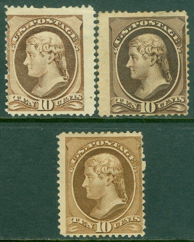 EDW1949SELL : USA 1882 Scott #209. 3 shades. Mint Original Gum. Catalog $495.00.