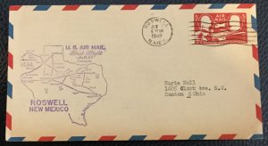 US First Flight Cover Extension AM 64 Roswell to El Paso 6/1/1948 #UC17 L19