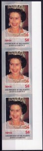 Nevis 1986 Sc#472/475 QUEEN ELIZABETH II 60th.STRIP OF 3 IMPERFORATED MNH