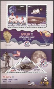 Ivory Coast 2016 Space Apollo 15 2 S/S MNH