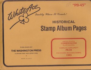 KAPPYSstamps WHITE ACE PLATE BLOCK PAGES SUPPLEMENT PB-45 FOR 1993 #20