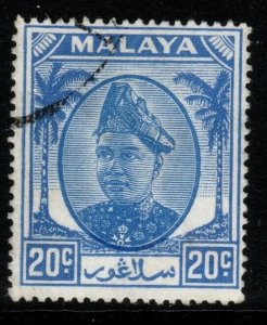 MALAYA SELANGOR SG102 1952 20c BRIGHT BLUE FINE USED