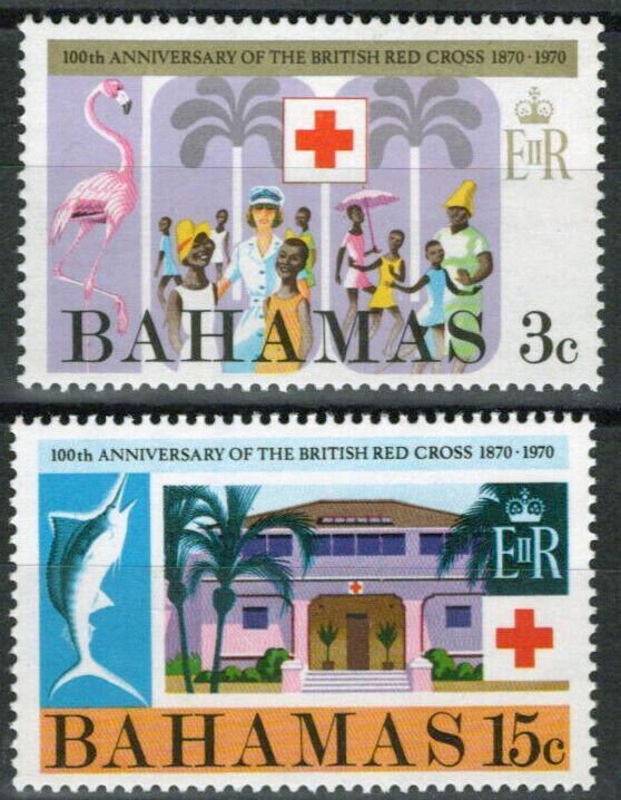 ZAYIX Bahamas 307-308 MNH British Red Cross Marine Life Birds Medical 062723S14M