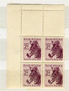 SOUTH AFRICA; 1950s Zebra QEII Wildlife issue MINT MNH 2d. CORNER BLOCK