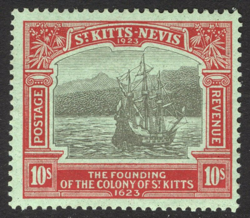 St Kitts Nevis 1923 10s Red&Blk on Emer SG 58 Scott 62 VLMM/MVLH Cat £300($375)