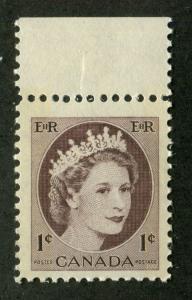 Canada #337p 1c Chocolate Brown 1954 Wilding Issue - W2B on DF Paper F-70 NH