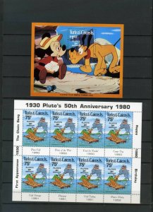 TURKS & CAICOS 1981 DISNEY PLUTO 50TH BIRTHDAY SHEET OF 8 STAMPS & S/S MNH