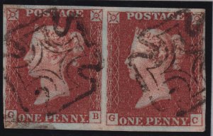 Great Britain S.G. 8 (1841) 1d Victoria Pair Pl. 34 w/Dublin Maltese Cross Used