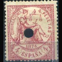 SPAIN 1873 - Scott# 209 Justice 4p Used punch cancel
