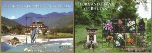 Bhutan 2014 Flora and fauna Bird mammals flowers set of 9 stamps in 2 blocks MNH