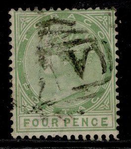 TOBAGO QV SG10, 4d yellow-green, FINE USED. Cat £38.