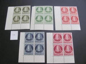 BERLIN 1951 MNH SC 9N70-74 CORNER MARGIN BLOCKS SET  XF $300+ (117)