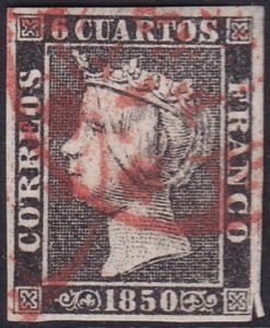 Spain 1850 Sc 1b used date (baeza) cancel type I position 18