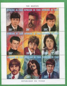 The Beatles Portraits Commemorative African Souvenir Stamp Sheet Chad E42A