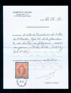 MOMEN: ARGENTINA GJ #16 1864 IMPERF MINT OG H VF **SOLARI CERT**