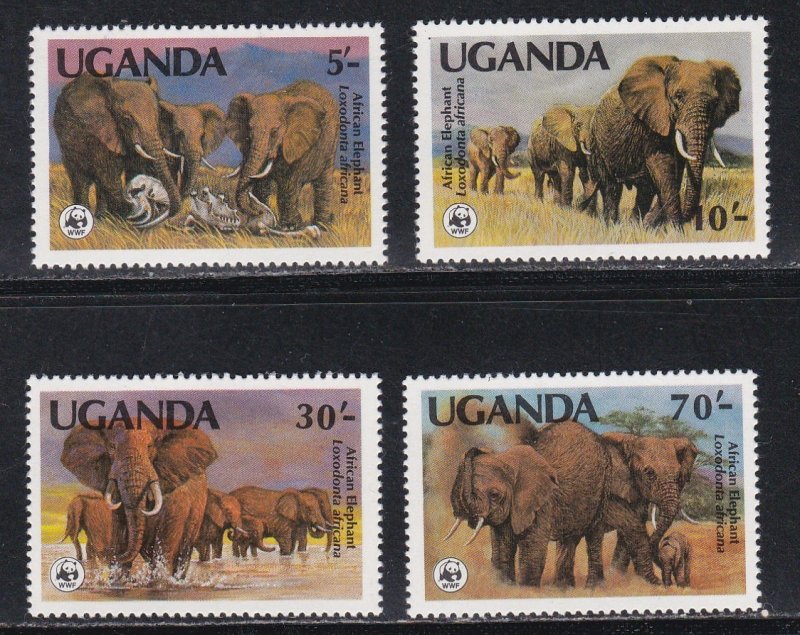 Uganda # 371-374, WWF - Elephants, NH, 1/2 Cat.