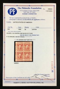 MOMEN US #320 CENTER LINE BLOCK MINT OG NH PF GRADED CERT GEM-100J LOT #85967