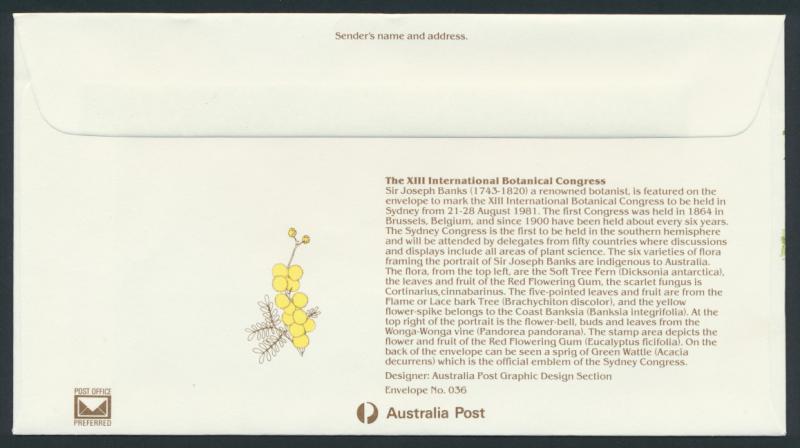 Australia PrePaid Envelope 1981  E93 XIII Botanical Congress