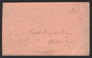 Simcoe Co. 1874 Hillsdale (OC 1 74) on cover Paid 3 to Milton West. $30