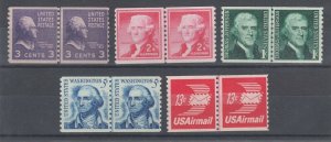 US Sc 842/C83 MNH. 1939-1973 Joint Line Pairs, 5 different, fresh, F-VF