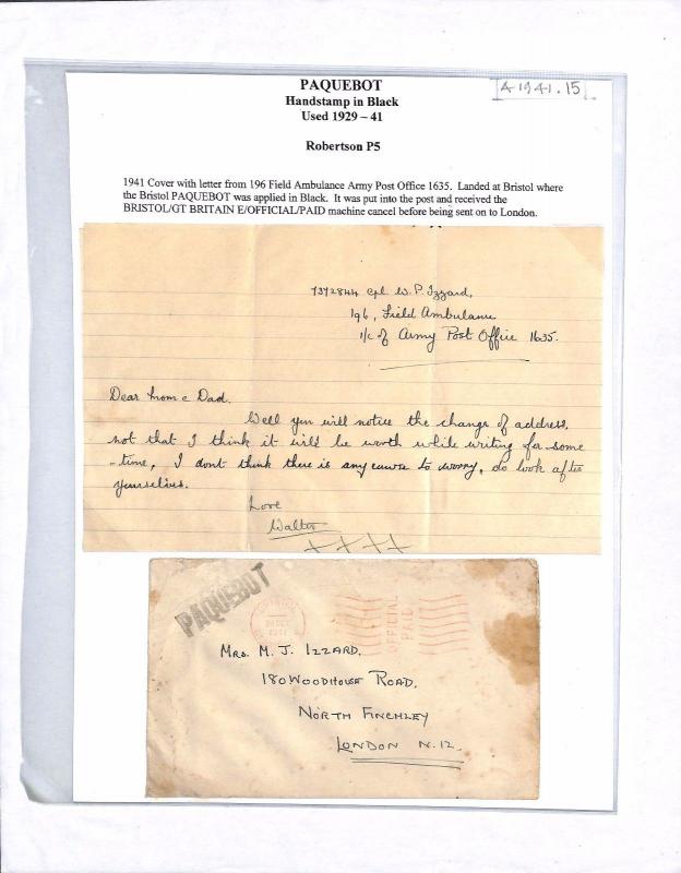 A1941.15 GB WW2 Bristol Official Paquebot Letter Military Ambulance/GB London 