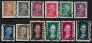 Argentina #599-610  CV $3.20  Eva Peron