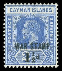 Cayman Islands 1917 KGV 1½d on 2½d deep blue War Stamp MLH. SG 55. Sc MR3.